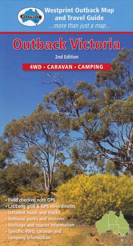 Map cover of Outback Victoria with trees and blue sky