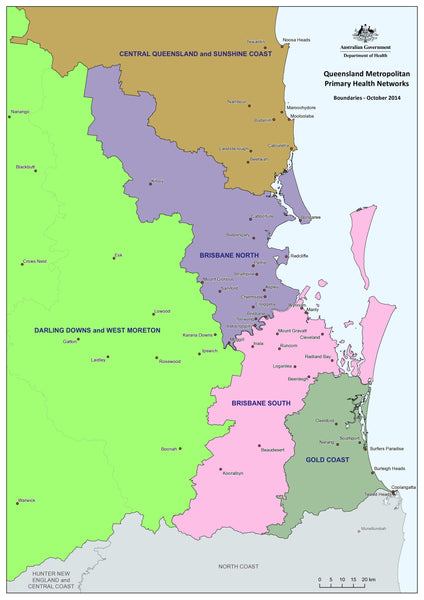 Qld Psotcode Map Queensland Primary Health Care Network - Metropolitan Area Wall Map