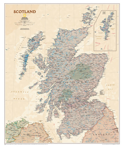 Scotland Executive Antique Style National Geographic 914 x 762mm Wall Map