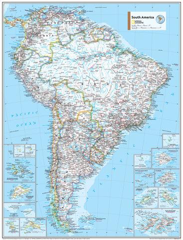 South America Political Atlas of the World, 11th Edition, National Geographic Wall Map