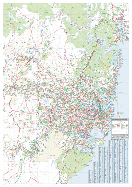 Sydney & Region Hema 1000 x 1430mm Supermap Paper Wall Map
