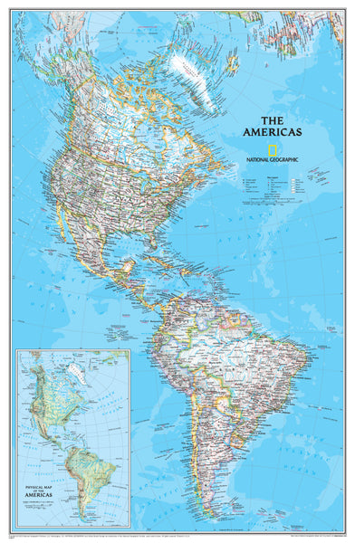 The Americas National Geographic 604 x 926mm Wall Map