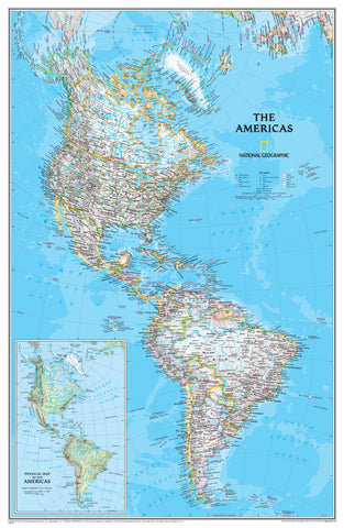 The Americas National Geographic 604 x 926mm Wall Map