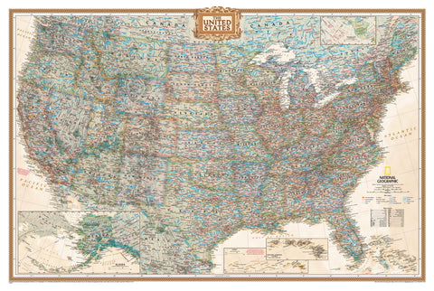 United States of America Executive Antique Style 1106 x 773mm National Geographic Wall Map