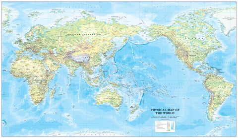 World Physical Mega Map 2200 x 1270mm (Pacific Centred) Cosmographics 2024