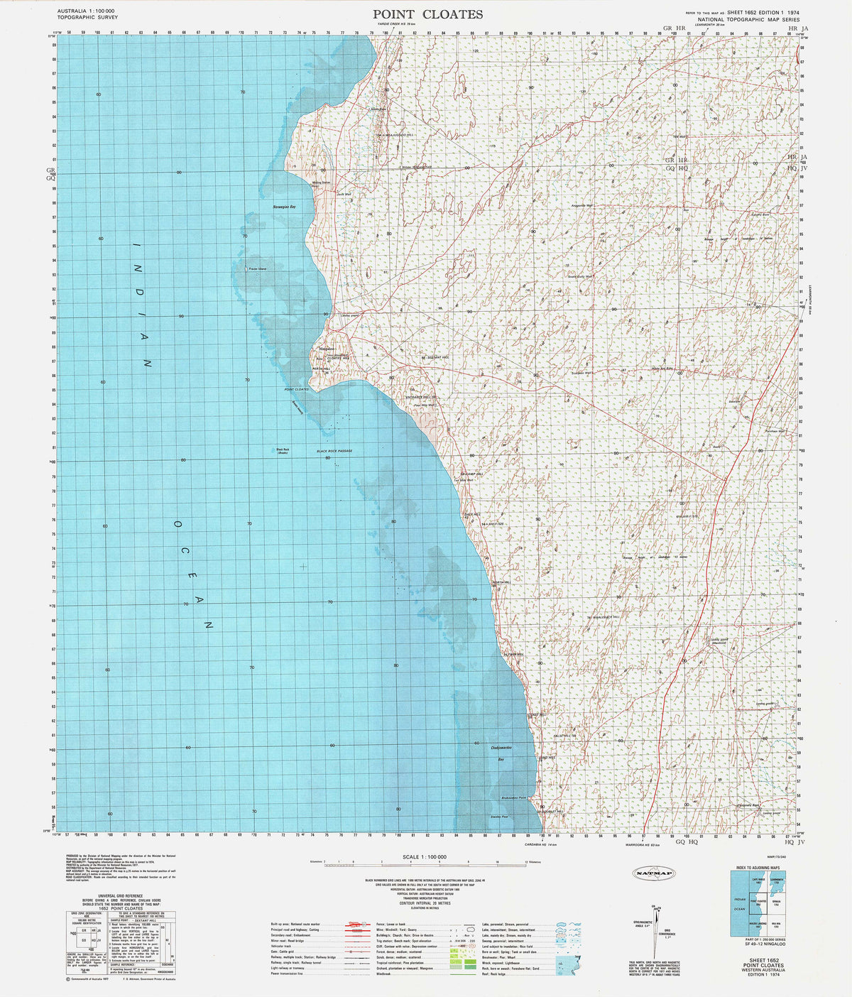 1652 Point Cloates 1:100k Topographic Map | Mapworld