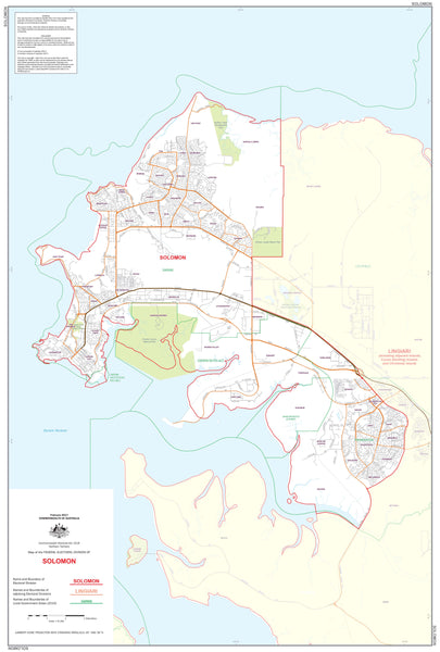 Northern Territory Electoral Divisions and Local Government Areas Map - Solomon