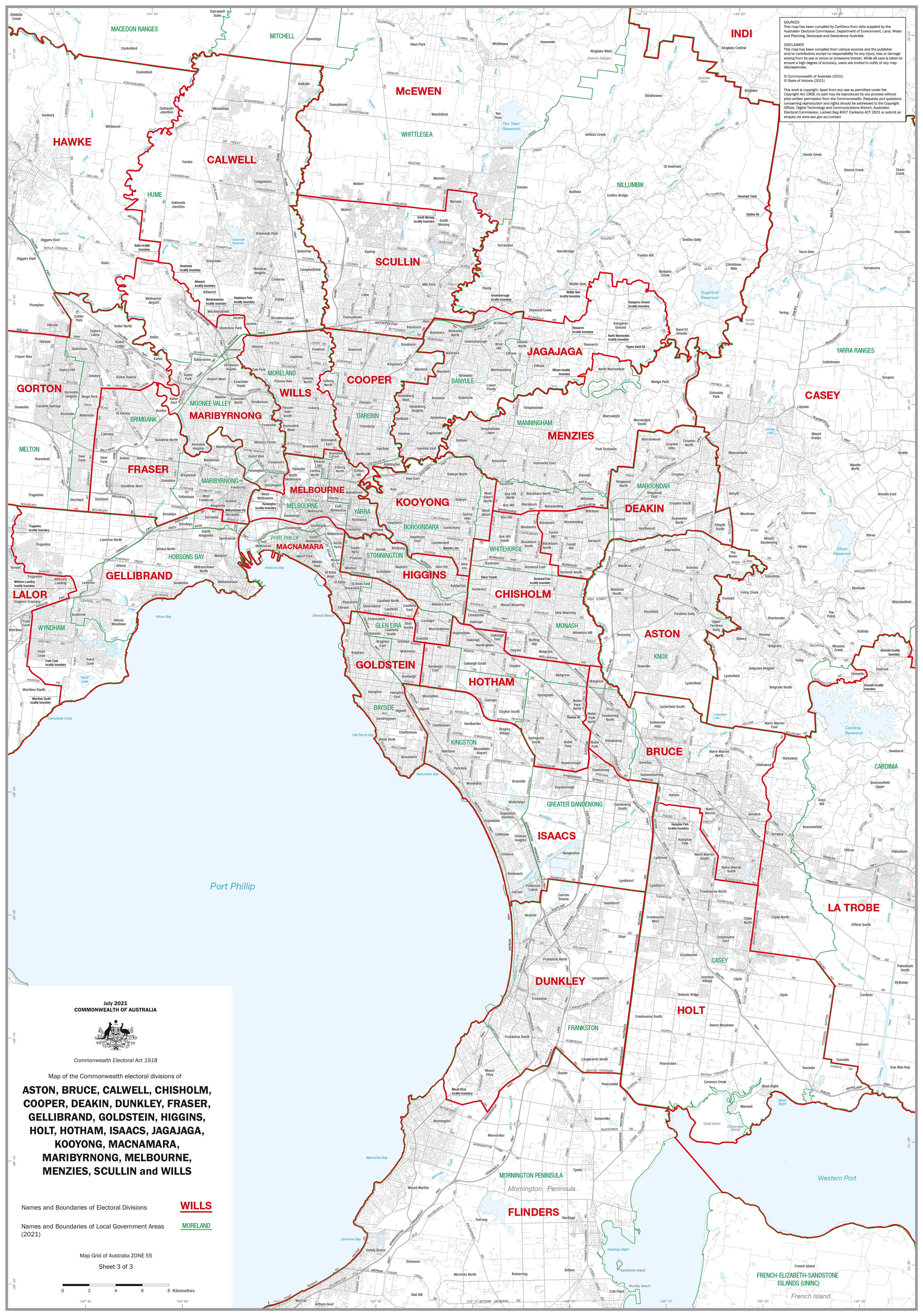 Victoria Electoral Divisions and Local Government Areas Map - Melbourne ...