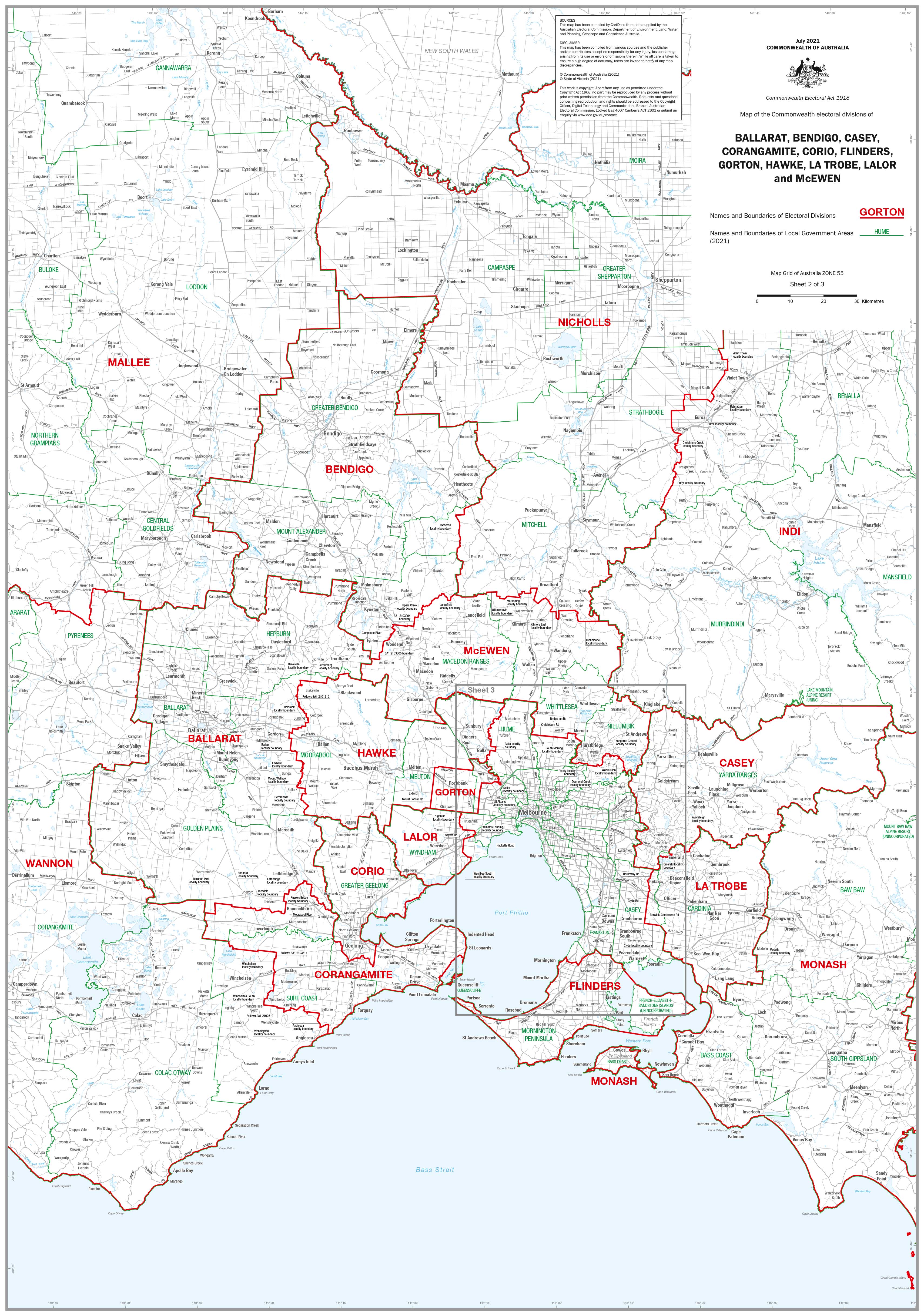 Victoria Electoral Divisions and Local Government Areas Map - Ballarat ...