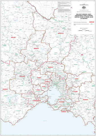 Victoria Federal Electoral Divisions and Local Government Areas Map - Ballarat & Area