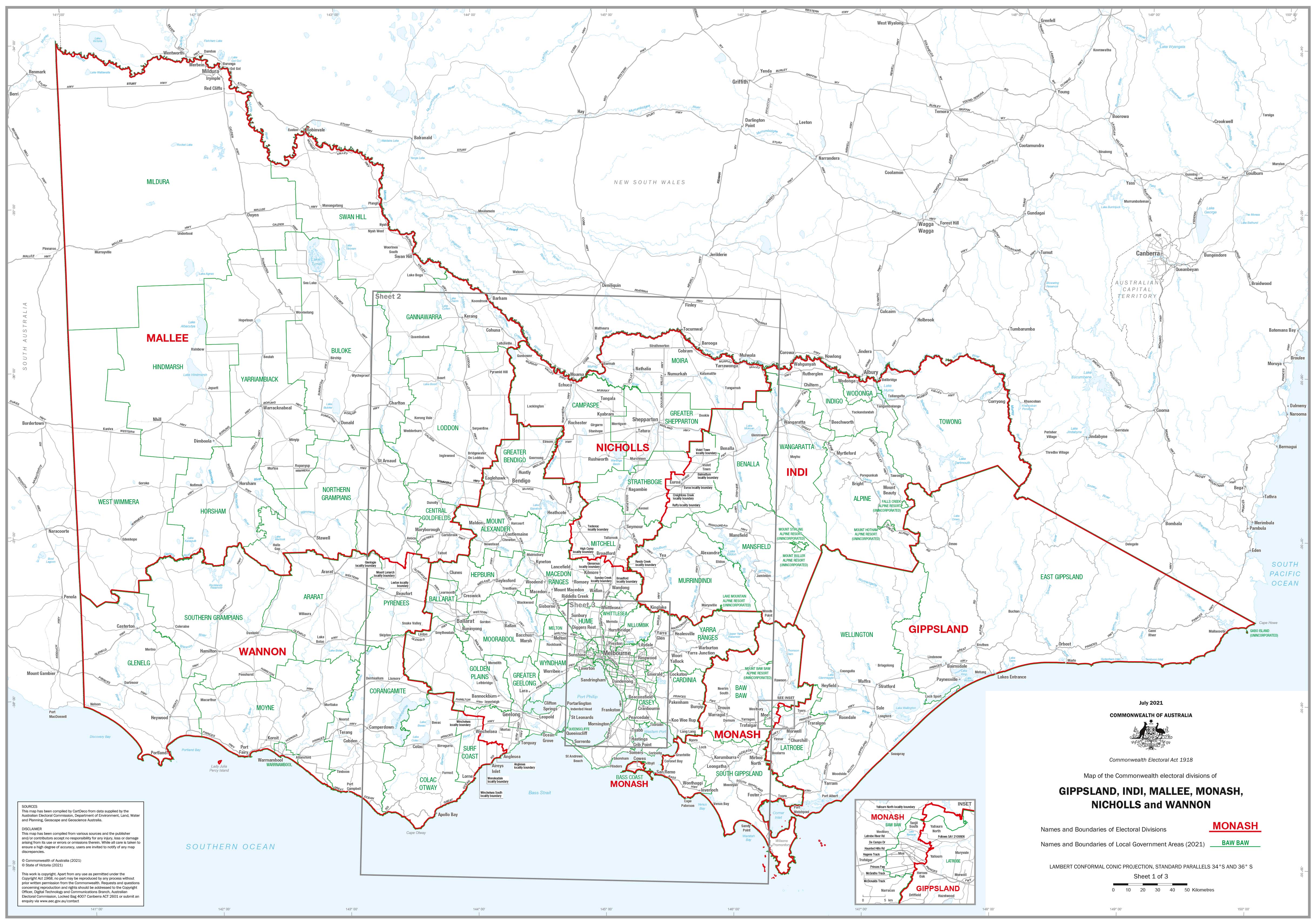Victoria Electoral Divisions and Local Government Areas Map Gippsland