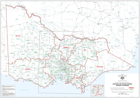 Victoria Federal Electoral Divisions and Local Government Areas Map - Gippsland & Area
