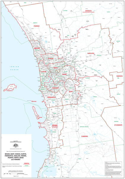 Western Australia Electoral Divisions and Local Government Areas Map - Greater Perth