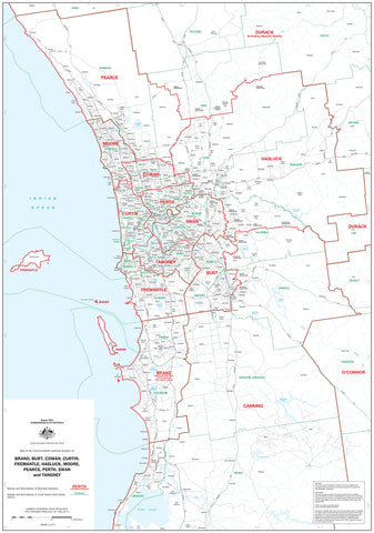Western Australia Federal Electoral Divisions and Local Government Areas Map - Greater Perth