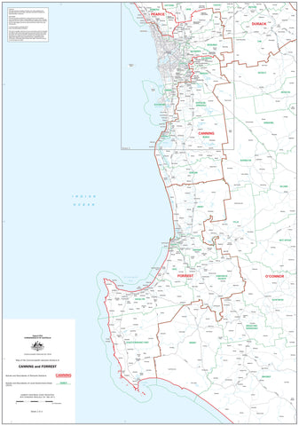 Western Australia Federal Electoral Divisions and Local Government Areas Map - Canning,Forrest
