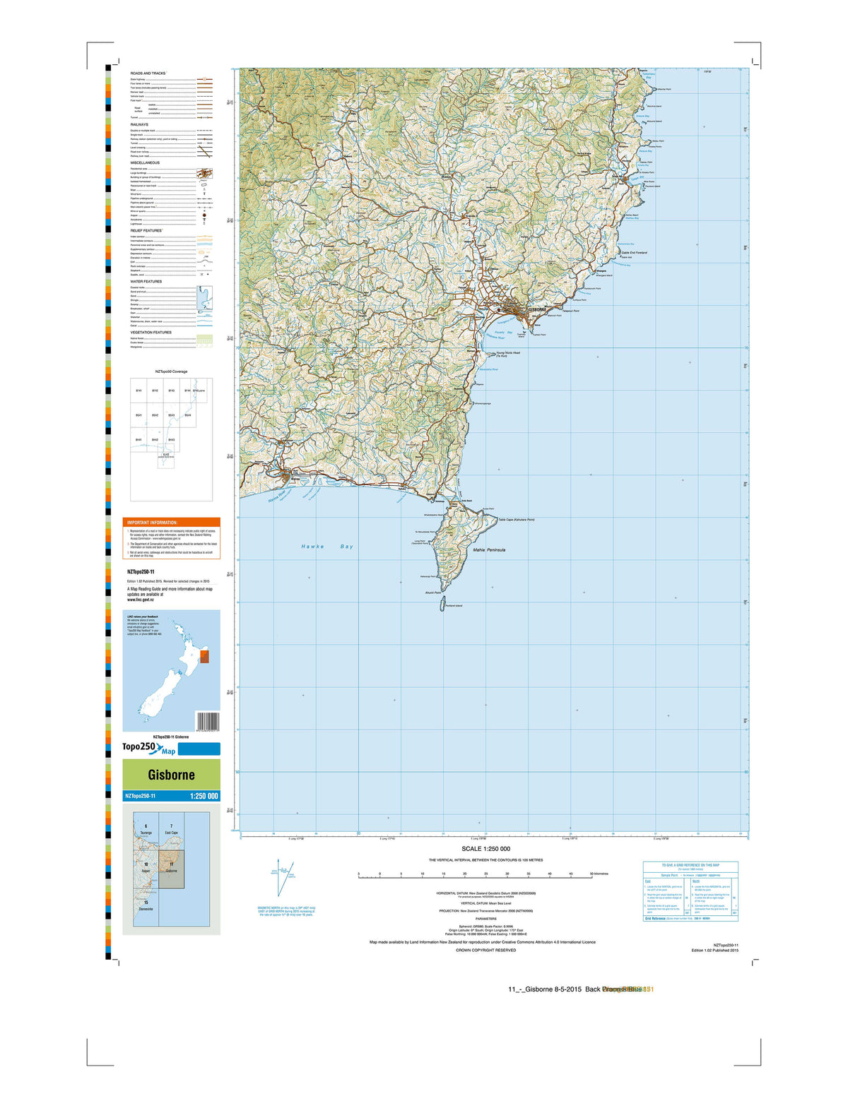 11 - Gisborne Topo250 map | Mapworld