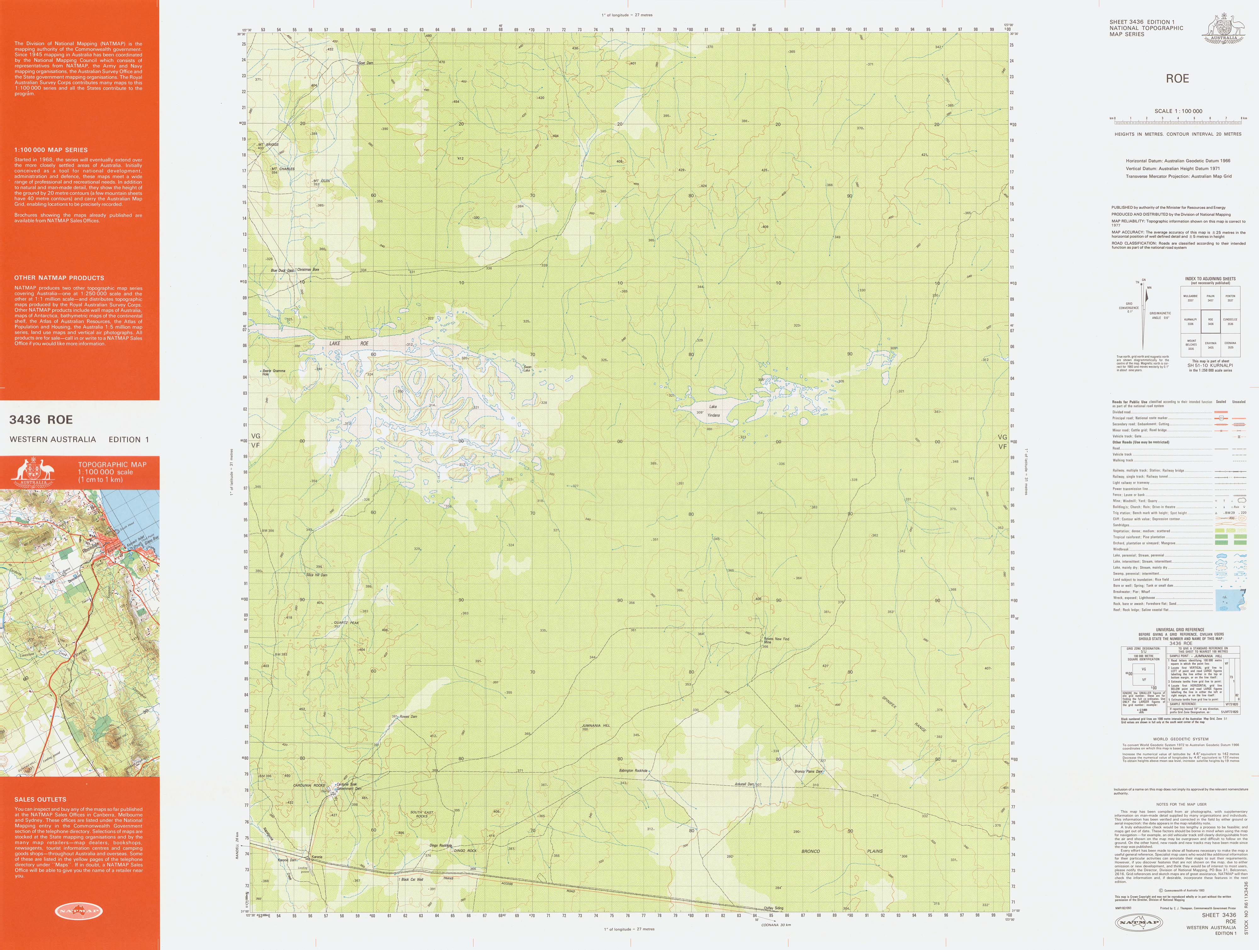 Map Lake Roe 3436 Roe 1:100k Topographic Map | Mapworld