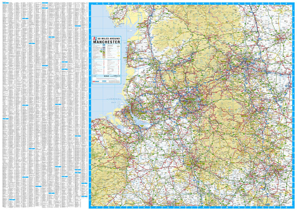 50 Miles around Manchester 1228 x 871mm Wall Map