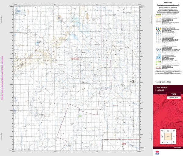 Yancannia 7437 Topographic Map 1:100k