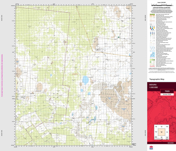 Bidura 7529 Topographic Map 1:100k