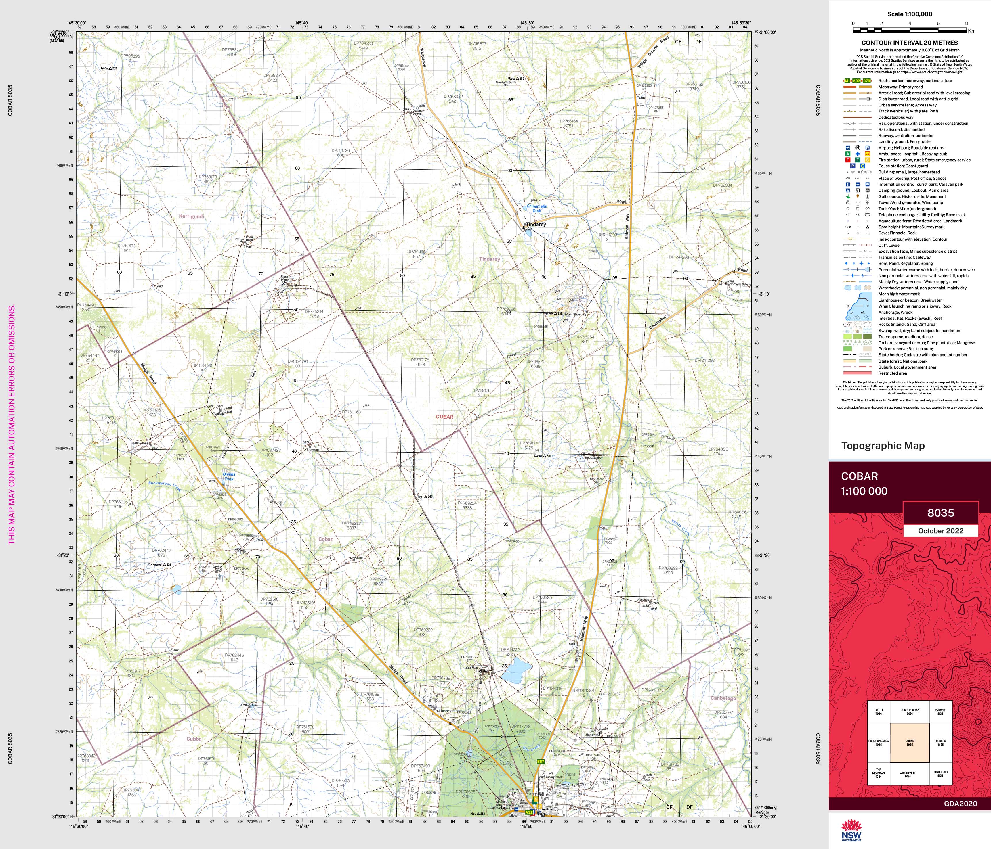 Colbar Map Cobar 8035 NSW 1:100k Topographic Map | Shop Mapworld