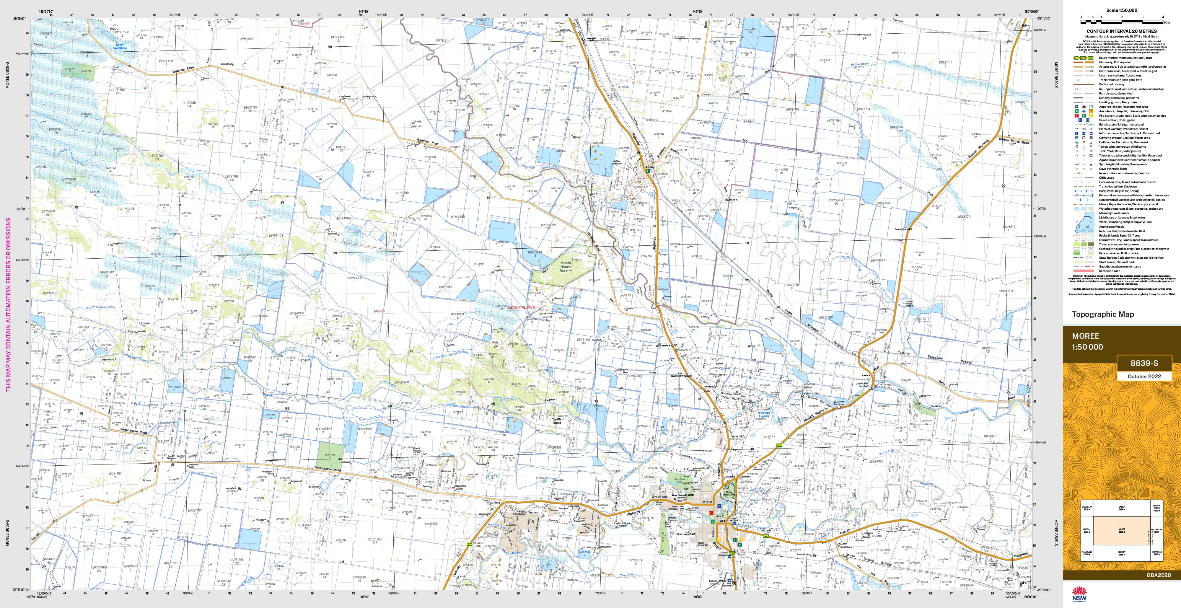 Moree Map Moree 8839-S NSW 1:50k Topographic Map | Shop Mapworld