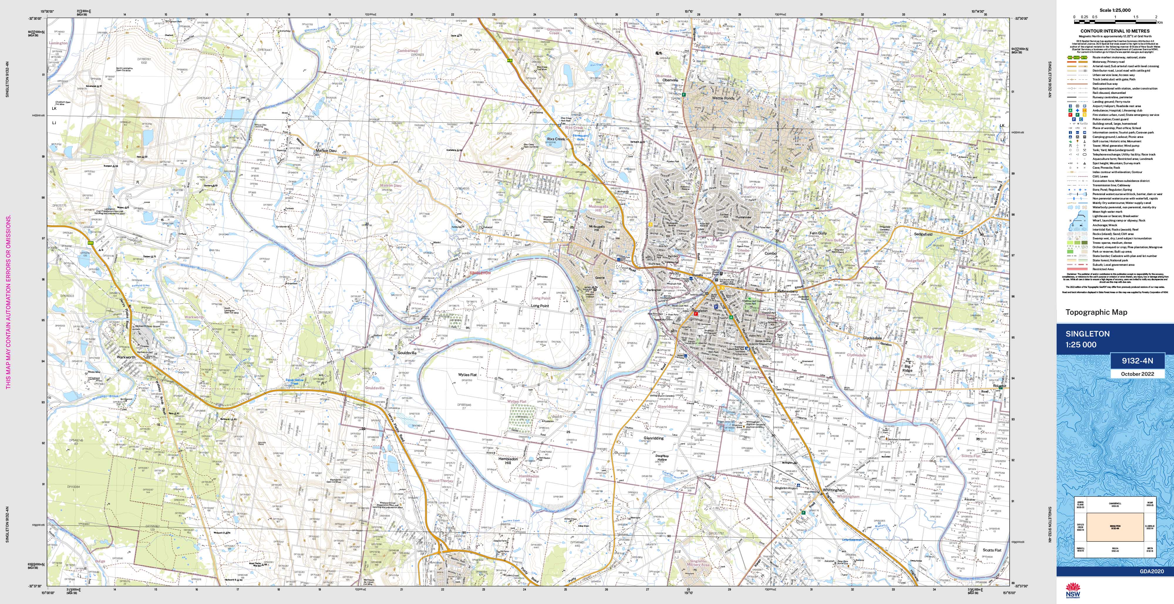 Singleton 9132-4N NSW 1:25k Topographic Map | Shop Mapworld