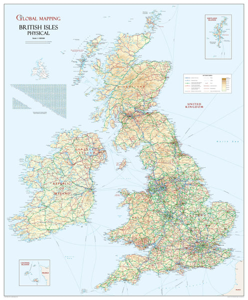 British Isles Physical Wall Map 914  x 1105mm