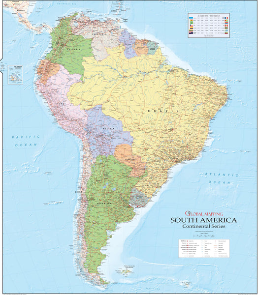 South America Political Wall Map 920 x 1048mm