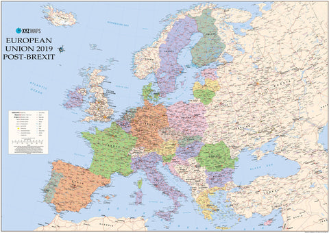 Europe Wall Map Post Brexit 2019 - XYZ Maps
