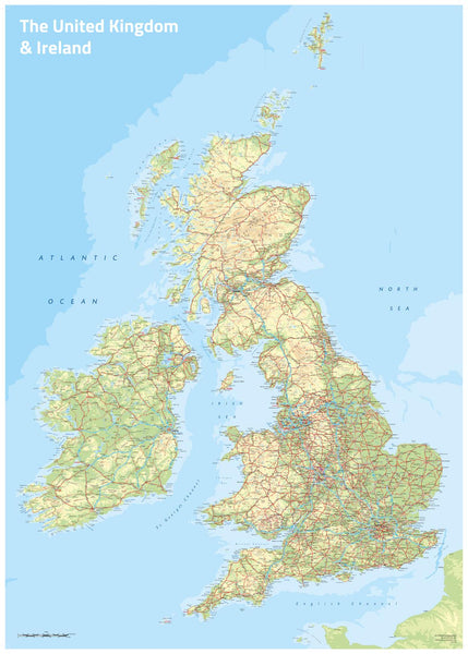 UK & Ireland Topographic by Oxford Cartographers 594 x 841mm Map