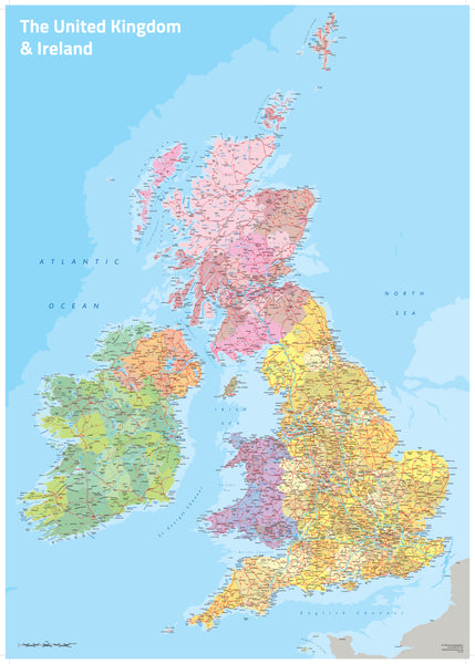 UK & Ireland Political by Oxford Cartographers 594 x 841mm Wall Map