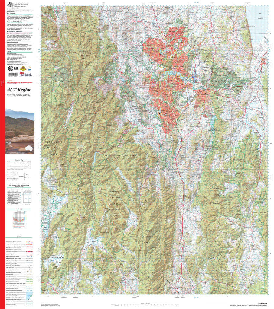 ACT Region Topographic 1:00k Wall Map | Mapworld