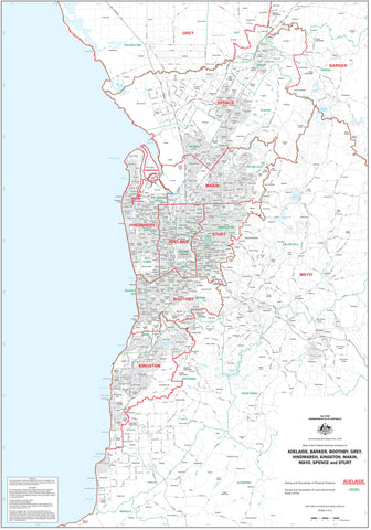 South Australia Federal Electoral Divisions and Local Government Areas Map - Adelaide Metro