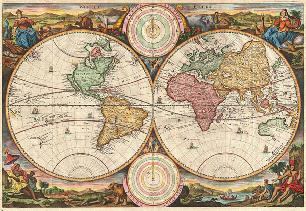 Stoopendaal Map of the World in two Hemispheres (1730) Print