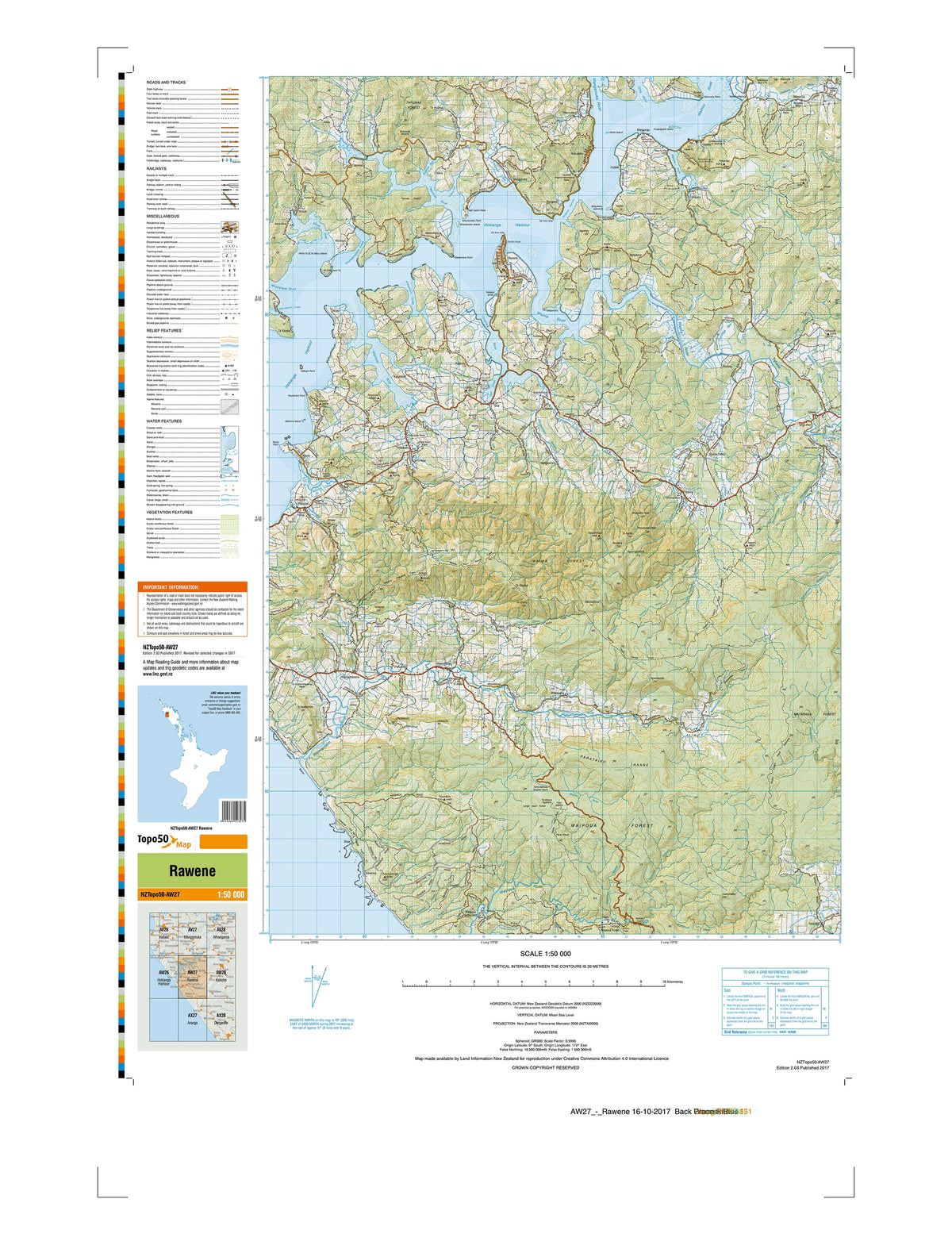 AW27 - Rawene Topo50 map | Mapworld