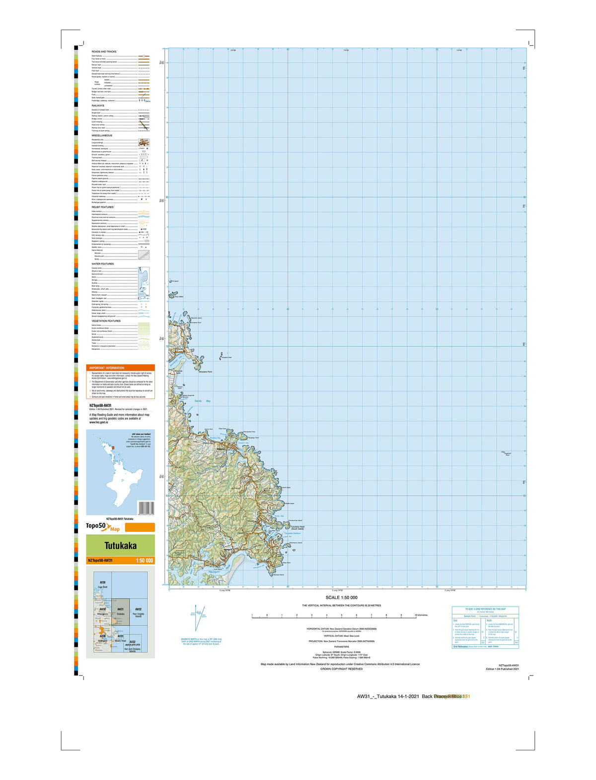 AW31 - Tutukaka Topo50 map | Mapworld