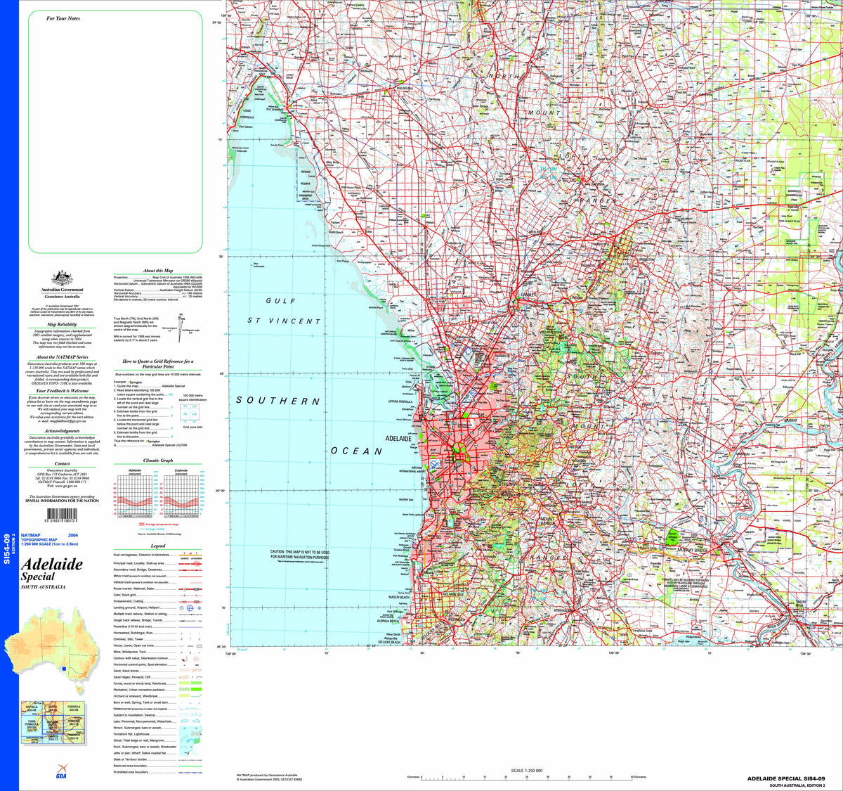 Adelaide Special SI54-09 Topographic Map 1:250k | Mapworld