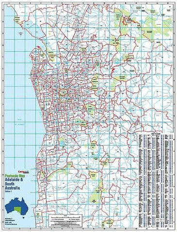 Adelaide Postcode Map 788 x 1036mm Laminated Wall Map