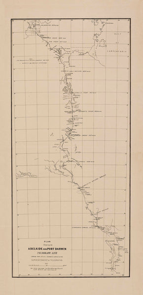 Adelaide to Port Darwin Overland Telegraph Line Wall Map 1872
