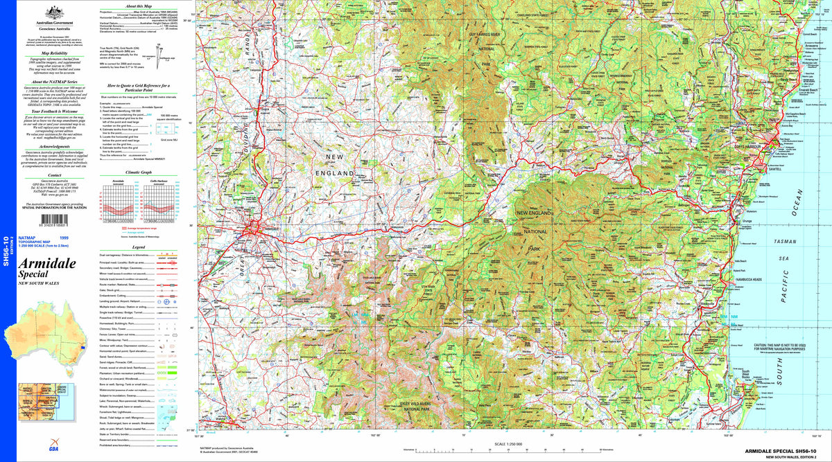 Armidale Special SH56-10 Topographic Map 1:250k | Mapworld
