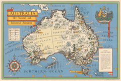 Australia, Her Natural and Industrial Resources Wall Map 1946