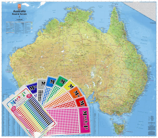 Australia Hema 1660 x 1455mm Road & Terrain Mega Map Laminated Wall Map with FREE Map Dots