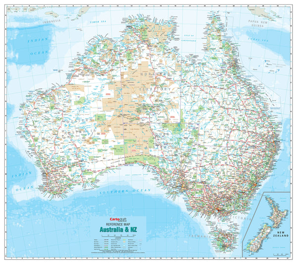 Australia & New Zealand Reference 1680 x 1480mm Laminated Wall Map