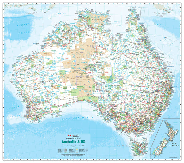 Australia & New Zealand Reference 1000 x 887mm Laminated Wall Map