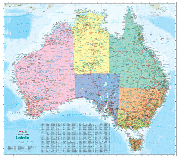 Australia Political Reference 1680 x 1480mm Laminated Wall Map with Hang Rails
