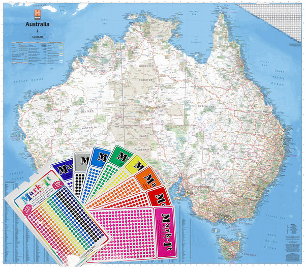 Australia Hema 1660 x 1455mm Mega Map Laminated Wall Map with FREE Map Dots