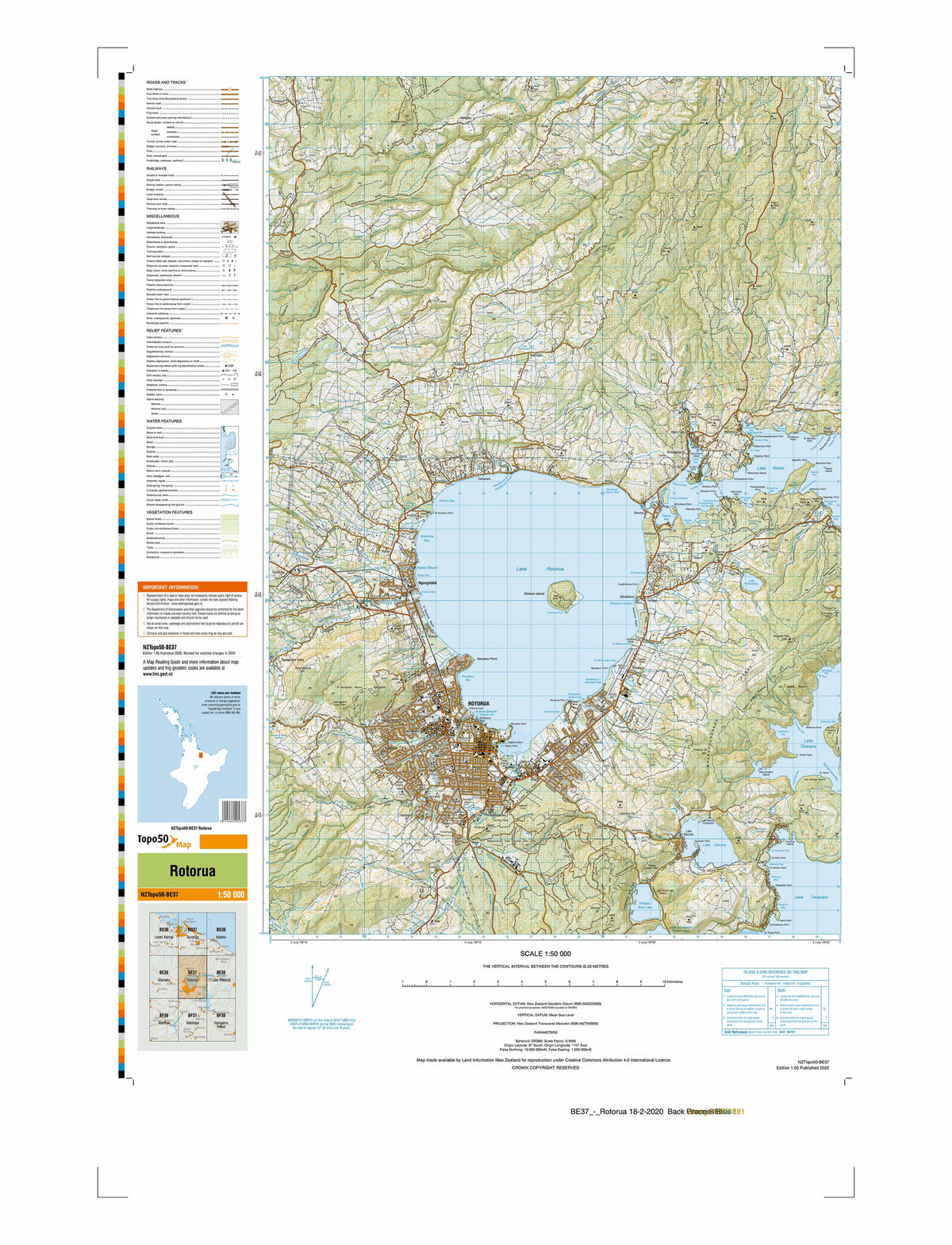 BE37 - Rotorua Topo50 map | Mapworld