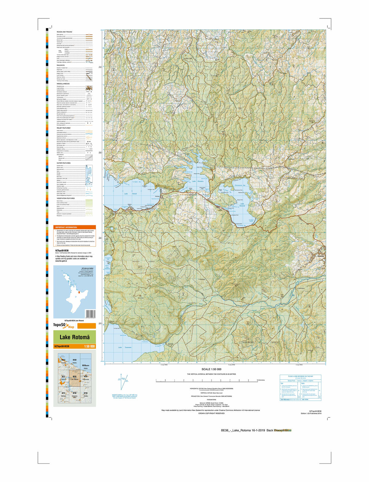 Rotoma BE38 - Lake Rotoma Topo50 map | Mapworld