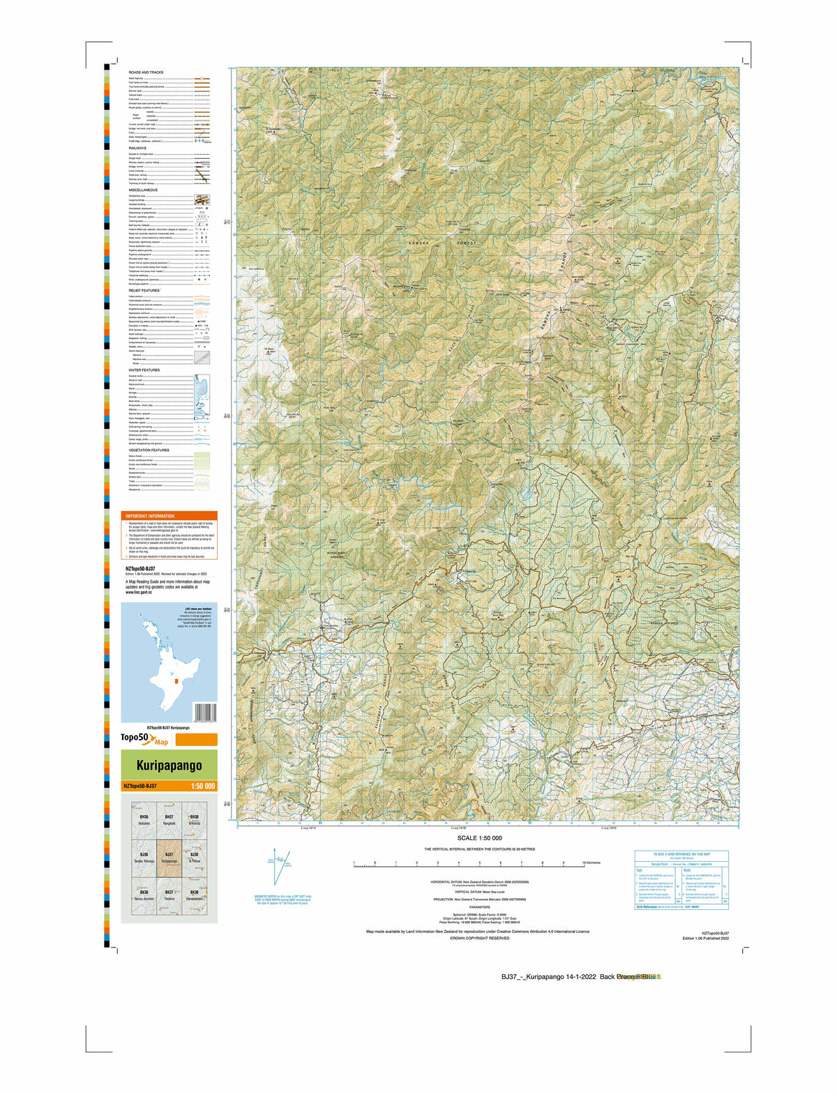 BJ37 - Kuripapango Topo50 map | Mapworld